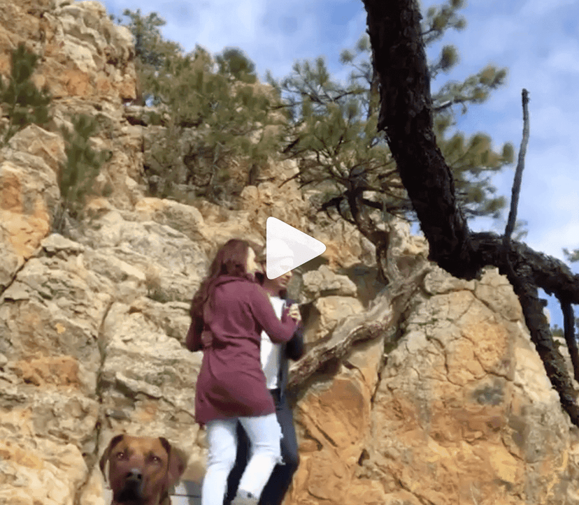 Instagram video of Laura Keat climbing a rock face, with a dog in front